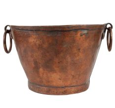 Old Copper Bucket With Ring Handles With A Wide Mouth