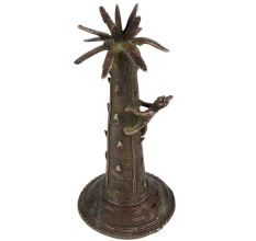 Brass Dhokra Statue Of Tribal Man Climbing Sailfi Tree