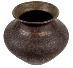 Old Brass Pot Engraved With Flowers And leaves Pattern