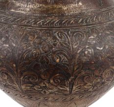 Old Brass Pot Engraved With Flowers And leaves Pattern