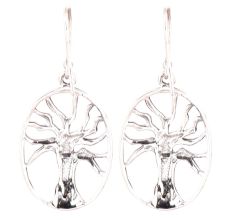 Round 92.5 Sterling Earrings With Single Tree of Life Motif
