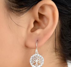 Round 92.5 Sterling Earrings Knotted Tree of life Etched Design Border