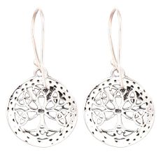 Round 92.5 Sterling Earrings Knotted Tree of life Etched Design Border