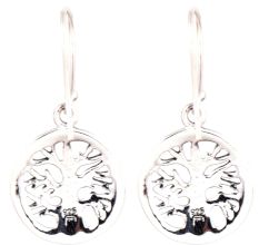 Round 92.5 Sterling Silver Earrings Old Tree of Life Motif With Cross stitch Design Border