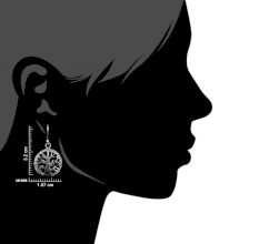 Round 92.5 Sterling Silver Earrings Old Tree of Life Motif With Cross stitch Design Border