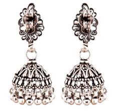 Peacock Stud 92.5 Sterling Silver Jhumkis Earring Silver Beads Hangings
