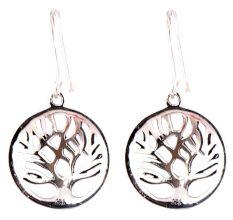 Round 92.5 Sterling silver Earrings Tree of Life in Round Circular Frame