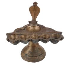 Brass Oil Lamp  Diya Six Cavity Cobra Head Diya Stand