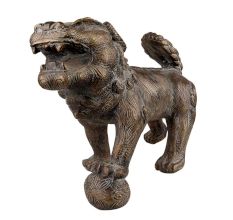 Brass Foo Dog Lion Playing Ball Statue Home DÃ©cor