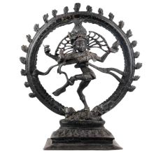 Brass Shiv Natraja Statue Surrounded By Rings Of Flame