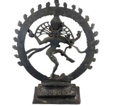 Brass Shiv Natraja Statue Surrounded By Rings Of Flame