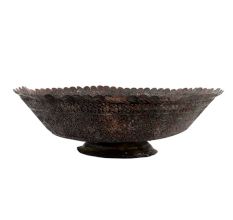 Handmade Copper Bowl Engraved Floral Scalloped Design