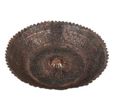 Handmade Copper Bowl Engraved Floral Scalloped Design