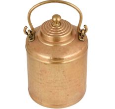 Brass Milk Pot Cylindrical Shape Knob Finial Engraved Cicrcular Lines On Lid