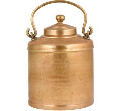 Brass Milk Pot Cylindrical Shape Knob Finial Engraved Cicrcular Lines On Lid
