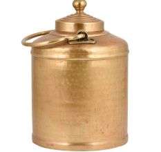 Brass Milk Pot Cylindrical Shape Knob Finial Engraved Cicrcular Lines On Lid