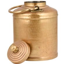 Brass Milk Pot Cylindrical Shape Knob Finial Engraved Cicrcular Lines On Lid