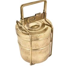 Brass Two Tier Tiffin Box Golden Color With Brass Strap Frame
