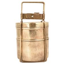 Brass Two Tier Tiffin Box Golden Color With Brass Strap Frame