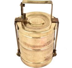 Brass Tiffin Box Two Compartment Lakhi Engraved Kitchenware