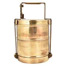Brass Tiffin Box Two Compartment Lakhi Engraved Kitchenware
