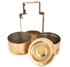 Brass Tiffin Box Two Compartment Lakhi Engraved Kitchenware