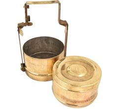 Brass Tiffin Box Two Compartment Lakhi Engraved Kitchenware