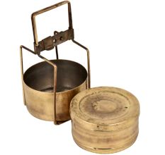 Brass Tiffin Box With Two Compartment And A Brass Strap Frame