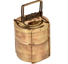 Brass Golden Tiffin Box Two Container Golden Color With Brass Strap Frame