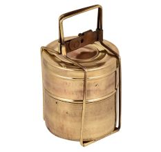 Brass Two Tier Tiffin Box Round Shape Food Container Carrier