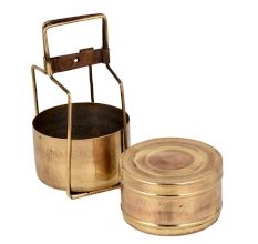 Brass Two Tier Tiffin Box Round Shape Food Container Carrier