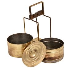Indian Brass Tiffin Box With Two Containers
