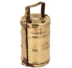 Brass Tiffin Box With Three Containers With  Thick frame And Traditional locking System