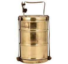 Brass Tiffin Box With Three Containers With  Thick frame And Traditional locking System