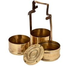 Brass Tiffin Box With Three Containers With  Thick frame And Traditional locking System