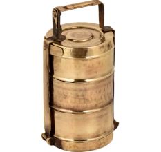 Brass Three Tier Brass Tiffin Box With Thick Frame And Locking System