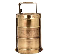 Brass Three Tier Brass Tiffin Box With Thick Frame And Locking System