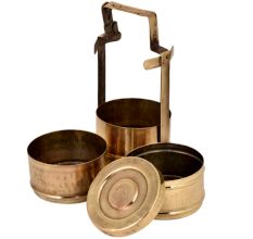 Brass Three Tier Brass Tiffin Box With Thick Frame And Locking System
