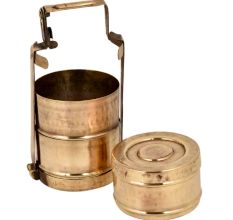Brass Three Tier Brass Tiffin Box With Thick Frame And Locking System