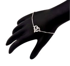 Adjustable 92.5 Sterling Silver Bracelet With Twisted Heart Crystals Pendant