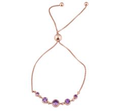 Round Amethyst 92.5 Sterling Silver Adjustable Bracelet In Rose Gold Polish