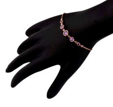Round Amethyst 92.5 Sterling Silver Adjustable Bracelet In Rose Gold Polish