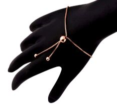 Round Amethyst 92.5 Sterling Silver Adjustable Bracelet In Rose Gold Polish