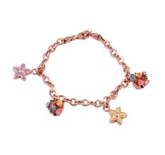 92.5 Sterling Silver Children's Bracelet With Floral Charms In Rose Gold Finish