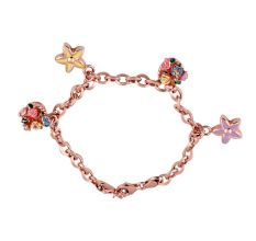 92.5 Sterling Silver Children's Bracelet With Floral Charms In Rose Gold Finish