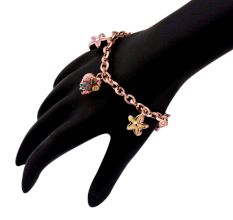 92.5 Sterling Silver Children's Bracelet With Floral Charms In Rose Gold Finish