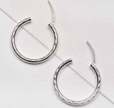 92.5 Sterling Silver Hoop Earrings Textured Bali For Women