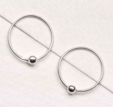 92.5 Sterling Silver Bali Earrings With Single Bead In Center