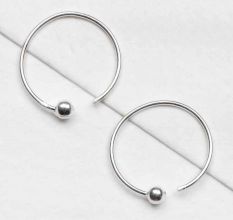 92.5 Sterling Silver Bali Earrings With Single Bead In Center