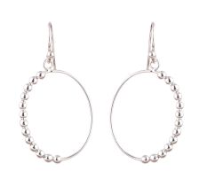 92.5 Sterling Silver Hoop Earrings Decorated With  Silver Beads On Outer Edge